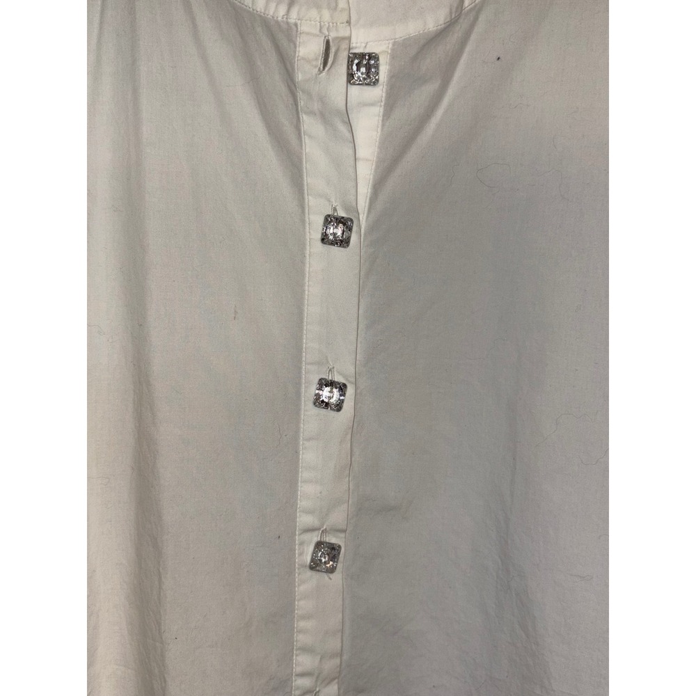 BIYA White Cotton Dress pockets XL Silver 3D Applique Rhinestone Button Pocket - Picture 2 of 10